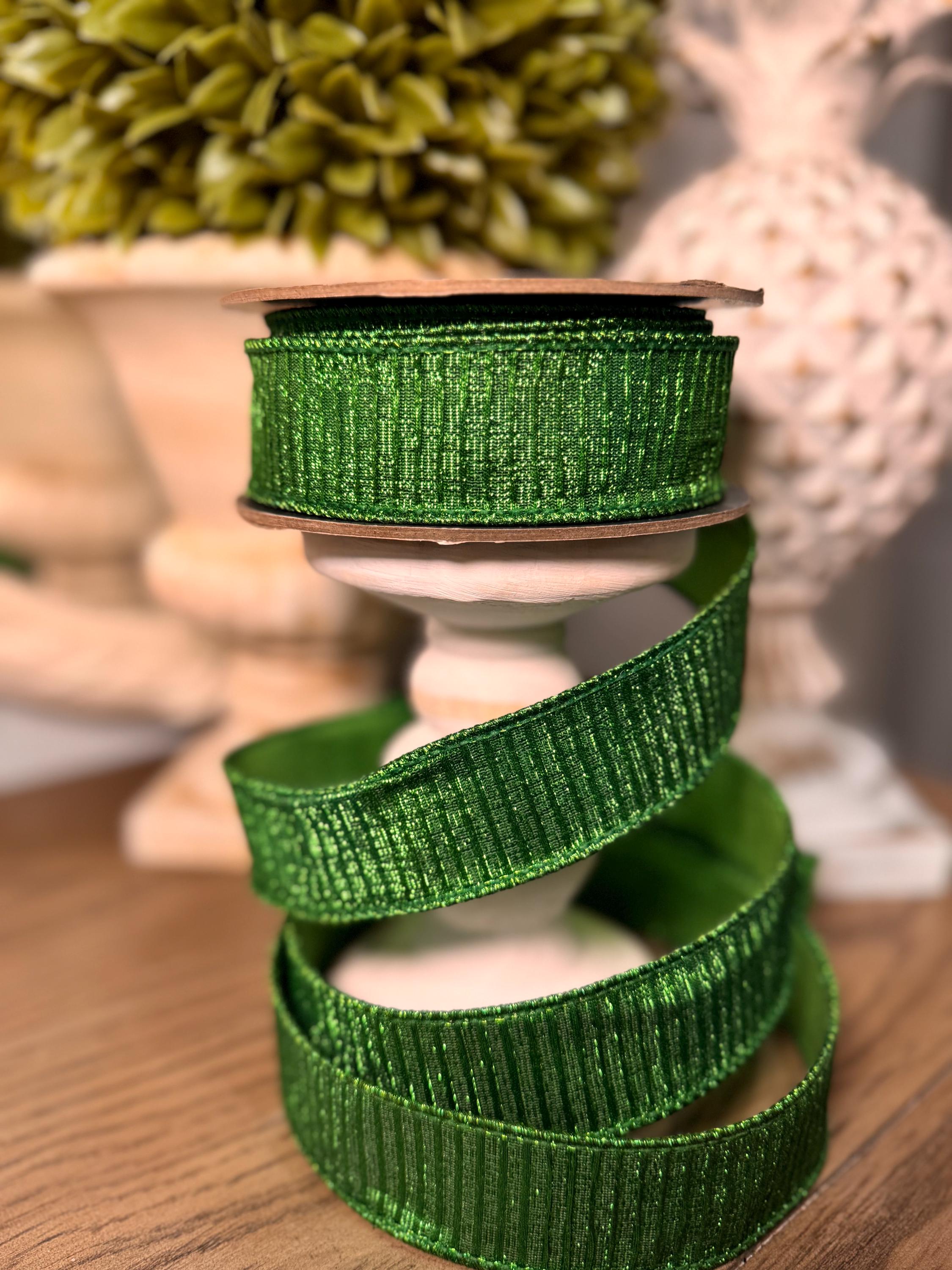 D. Stevens 1.5” Ribbon Lime Green Pleated Lame, Luxury Ribbon, Premium Holiday Decor Ribbon, 10 Yard Ribbon, Spring Summer Ribbon Wired,