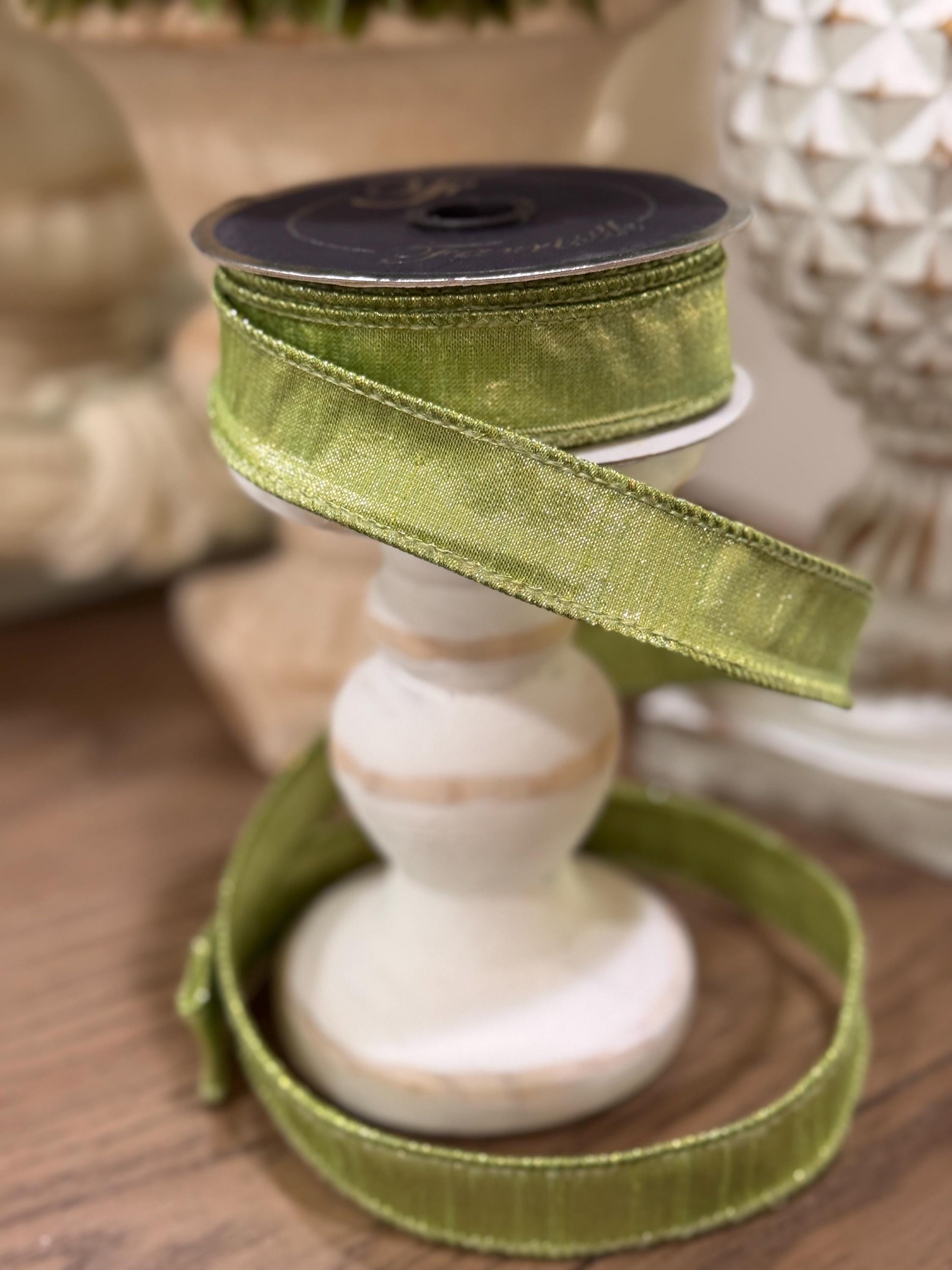 Farrisilk Luster Mint Green 1“ Ribbon, Luxury Ribbon, Premium Holiday Ribbon, Designer Spring Day Ribbon, Green Wired Ribbon, 10 yard Ribbon