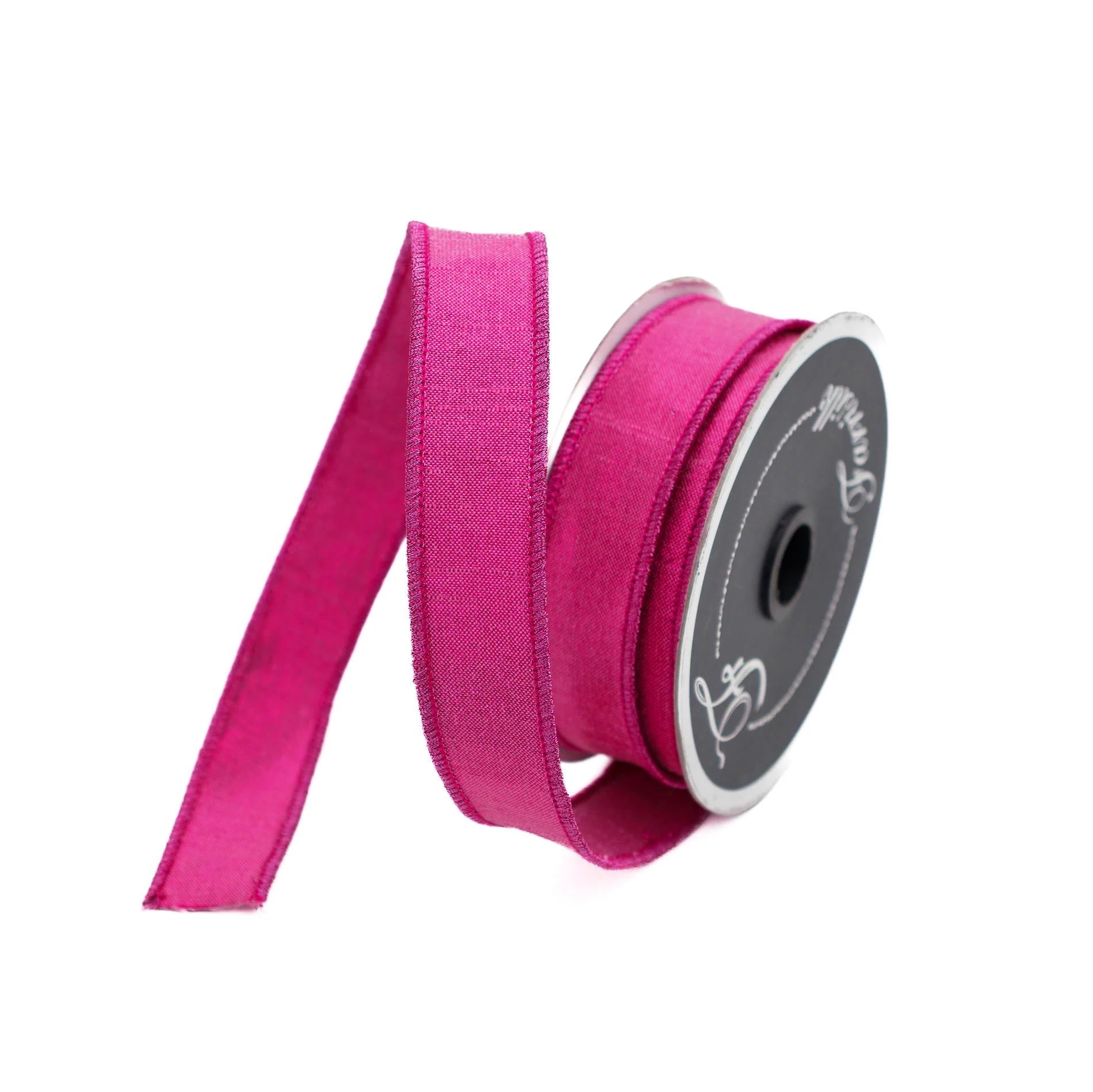 Farrisilk Luster Fuchsia 1“ Ribbon, Luxury Ribbon, Premium Holiday Ribbon, Designer Spring Day Ribbon, Pink Wired Ribbon, 10 yard Ribbon