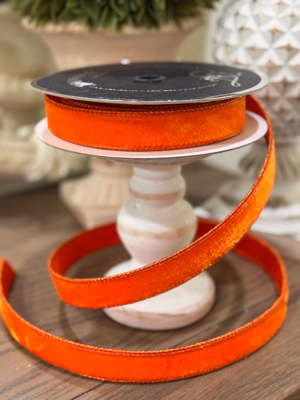 Farrisilk Orange Spring Velvet Luster Ribbon, Luxury Easter Ribbon, Premium Spring Crafts, Designer Decor, Bright Orange Wired Ribbon