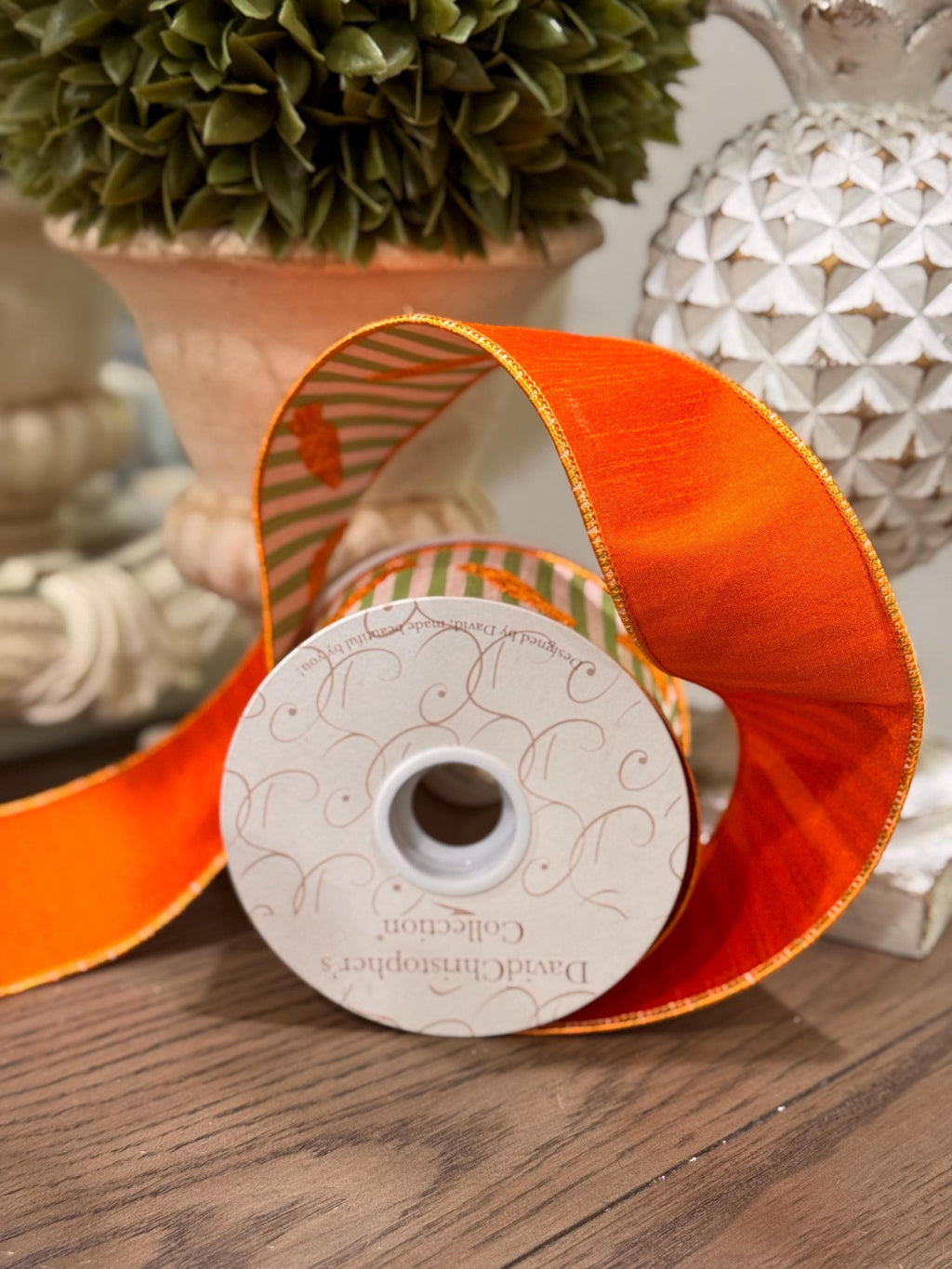 Easter Carrot Ribbon 2.5" x 10 Yards, Wired Orange Carrot Embroidery on Green Stripes, Spring Wreath Bow Ribbon, Easter Basket and Decor DIY