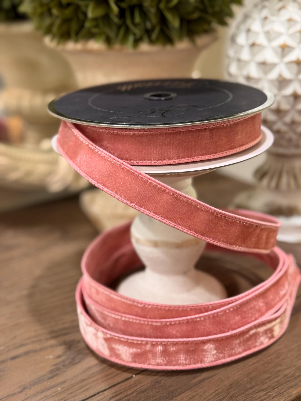 Farrisilk Light Pink Velvet Ribbon, 1” Ribbon, Luxury Easter, Christmas Tree Ribbon, Premium Spring Crafts, Designer Christmas Decor