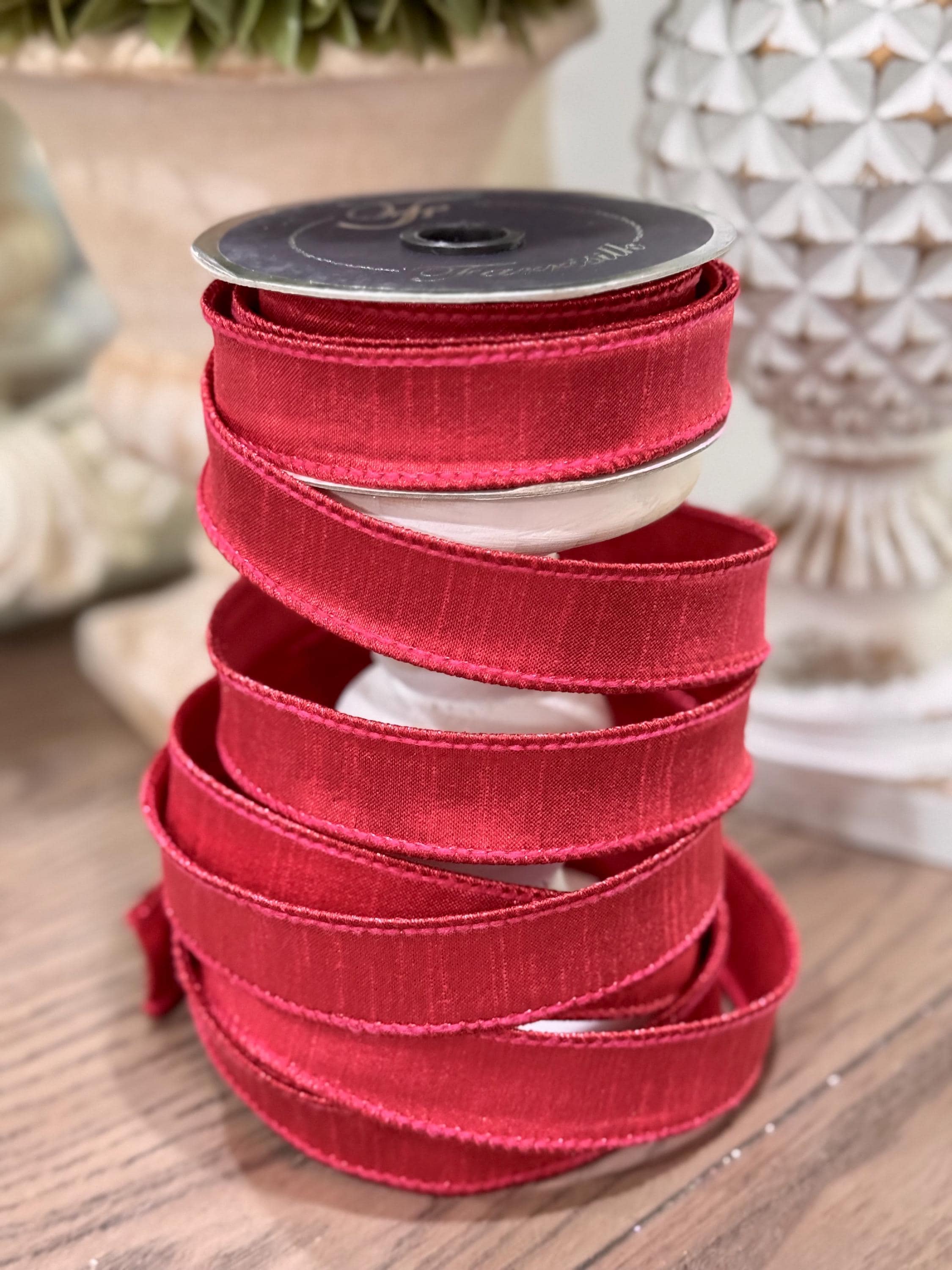 Farrisilk Luster Fuchsia 1“ Ribbon, Luxury Ribbon, Premium Holiday Ribbon, Designer Spring Day Ribbon, Pink Wired Ribbon, 10 yard Ribbon
