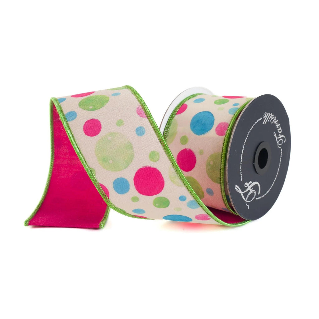 Farrisilk Watercolor Polka Dots 2.5” Ribbon, Luxury Ribbon, Bold Ribbon, Premium Holiday Ribbon, 10 Yard Ribbon, Designer Pink Ribbon Wired