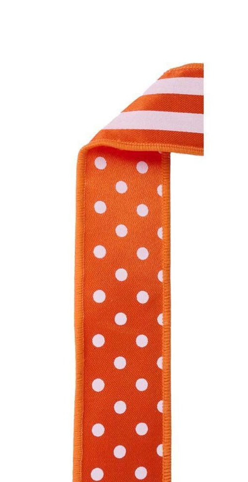 1.5" Orange Polka Dot Wired Ribbon – Double Sided Stripe | D’LUX Ribbon for Wreaths, Bows, Gift Wrap, Halloween & Fall Crafts