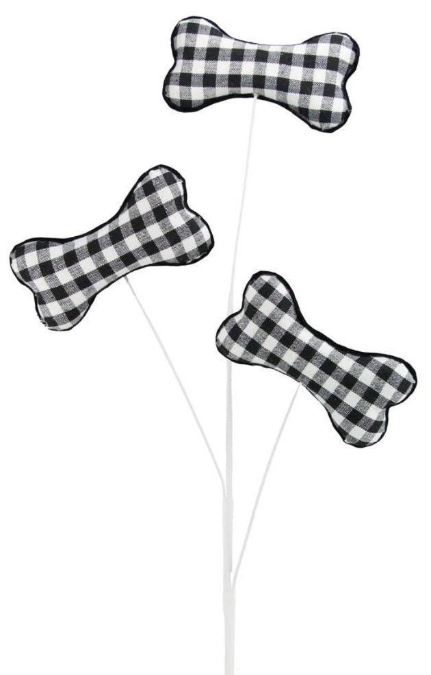 31" Black & White Gingham Dog Bone Spray | Fabric Bone Picks for Wreaths, Dog Decor, Crafts, Pet-Themed Arrangements, Dog Spray for Wreaths