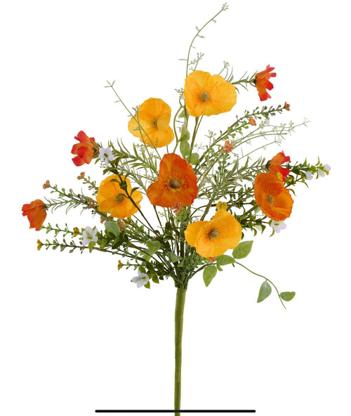 19.5” Mixed Poppy Bush – Orange and Yellow Artificial Flowers | Faux Wildflower Pick for Wreaths, Centerpieces & Spring Decor, Summer Decor