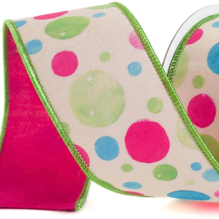 Farrisilk Watercolor Polka Dots 2.5” Ribbon, Luxury Ribbon, Bold Ribbon, Premium Holiday Ribbon, 10 Yard Ribbon, Designer Pink Ribbon Wired