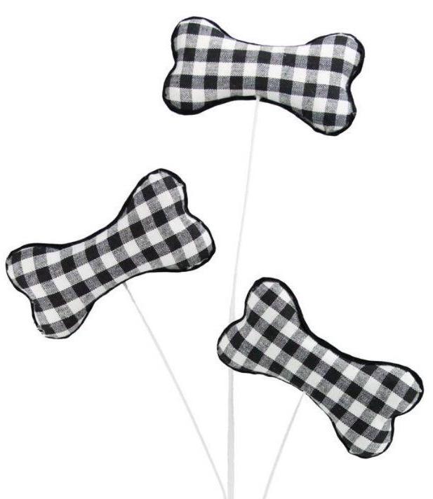 31" Black & White Gingham Dog Bone Spray | Fabric Bone Picks for Wreaths, Dog Decor, Crafts, Pet-Themed Arrangements, Dog Spray for Wreaths