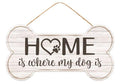 Home Is Where My Dog Is Sign – 12.5"x6.5" Dog Bone Shape Wood Sign with Paw Print for Wreaths, Pet Decor, Gifts & Wall Hanging