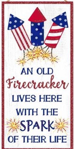 Old Firecracker Patriotic Sign – 12.5"x6" Glitter Wood Sign with Rockets for 4th of July Wreaths, Porch Decor, Summer Crafts & Gifts
