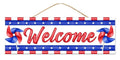 Patriotic Welcome Sign – 15"x5" Americana Red White Blue Pinwheel Door Sign for Wreaths, 4th of July Decor, Porch Displays & Crafts