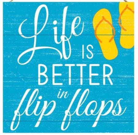 Life Is Better in Flip Flops Sign – 10"x10" Beachy Summer Wood Sign with Yellow Sandals for Wreaths, Wall Decor & Coastal Crafts