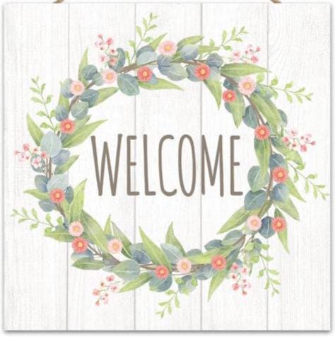 Welcome Wreath Sign – 10"x10" Floral Greenery Wood Sign with Jute Hanger for Wreaths, Front Doors, Entryway Decor & Everyday Home Accents