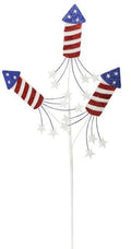 Firecracker Pick with Stars – 25" Patriotic Glitter Rocket Stem with 3 Fireworks for 4th of July Wreaths, Centerpieces & Holiday Decor