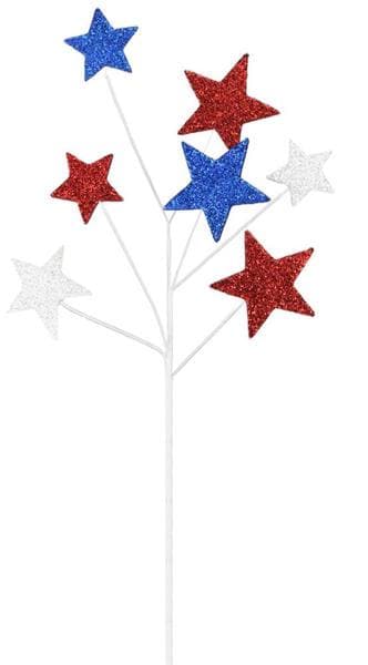 Patriotic Star Spray – 24" Red, White & Blue Glitter EVA Stars Pick for 4th of July Wreaths, Centerpieces, Floral Arrangements and Decor
