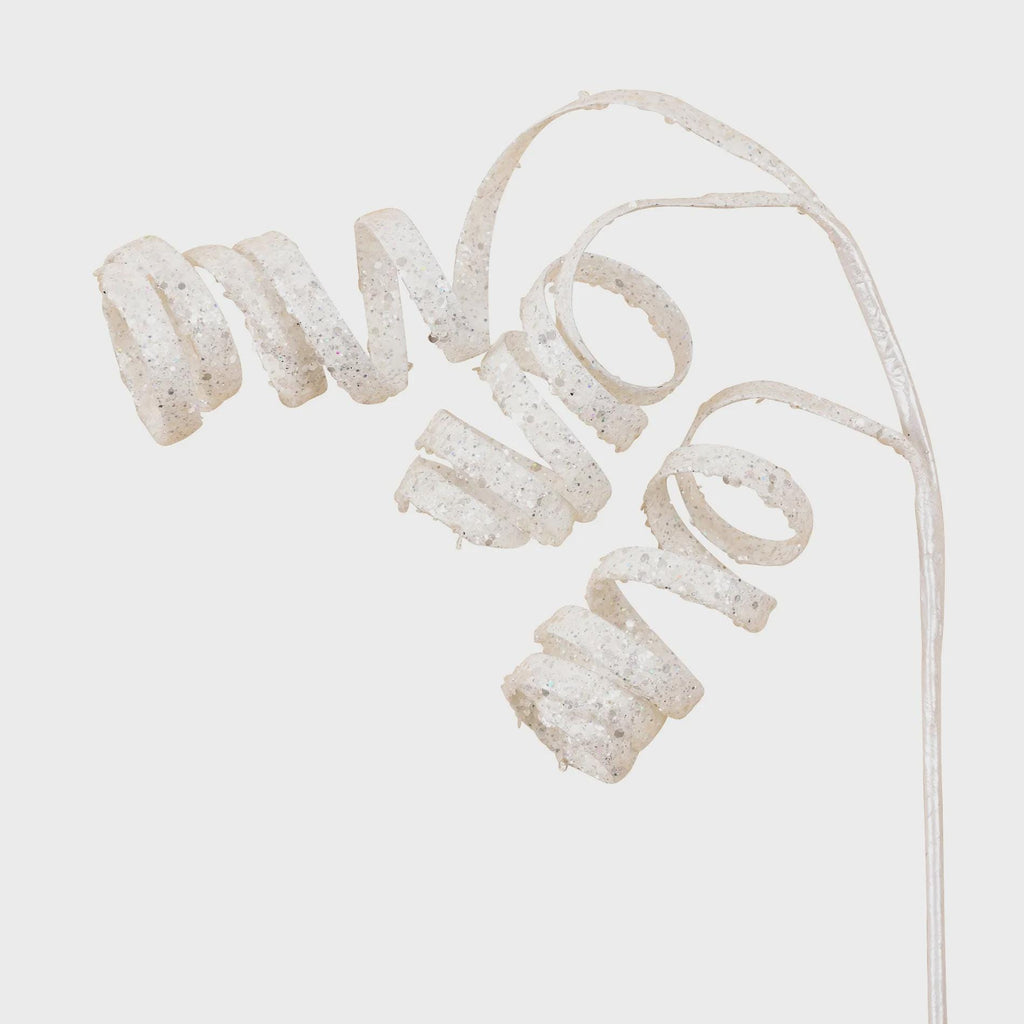 Farrisilk 20" White Curly Ribbon Spray – Glitter Iridescent Pick for Wreaths, Christmas Trees, Centerpieces & Holiday Floral Decor
