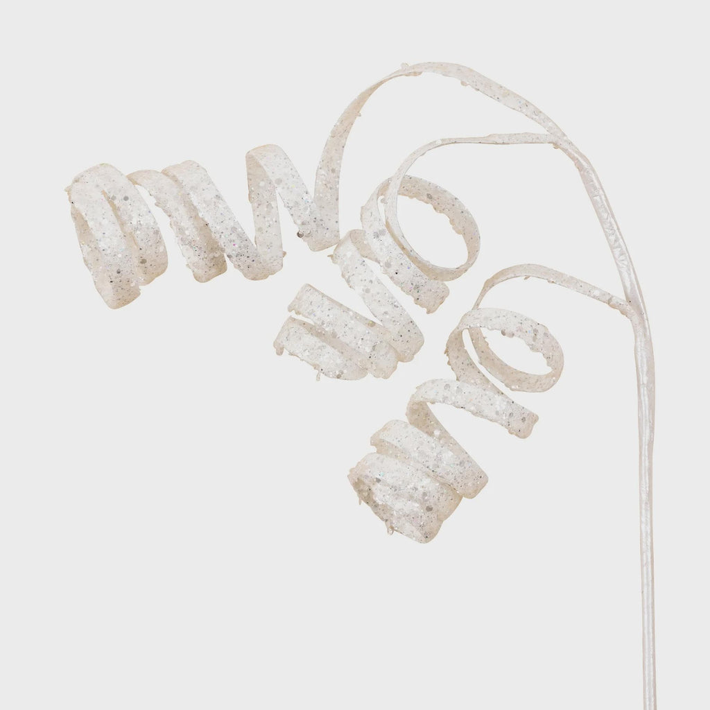 Farrisilk 20" White Curly Ribbon Spray – Glitter Iridescent Pick for Wreaths, Christmas Trees, Centerpieces & Holiday Floral Decor