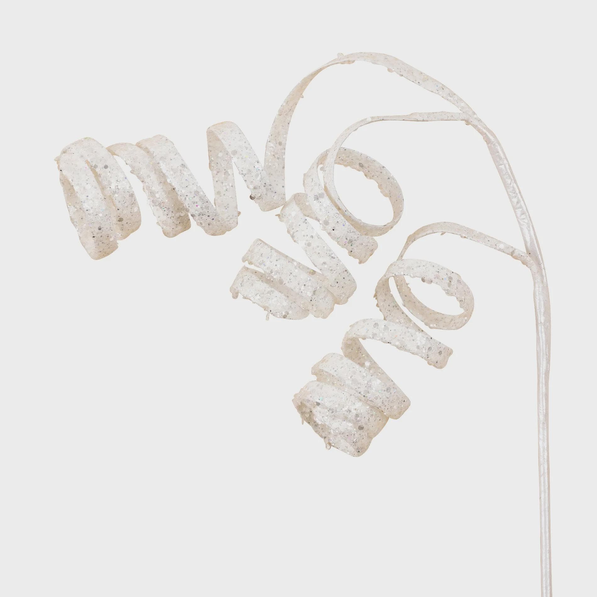 Farrisilk 20" White Curly Ribbon Spray – Glitter Iridescent Pick for Wreaths, Christmas Trees, Centerpieces & Holiday Floral Decor