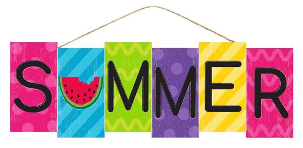 Colorful Summer Block Sign – 14"x4.75" Wood Hanging Sign with Watermelon Accent for Wreaths, Porch Decor, and Seasonal Crafts