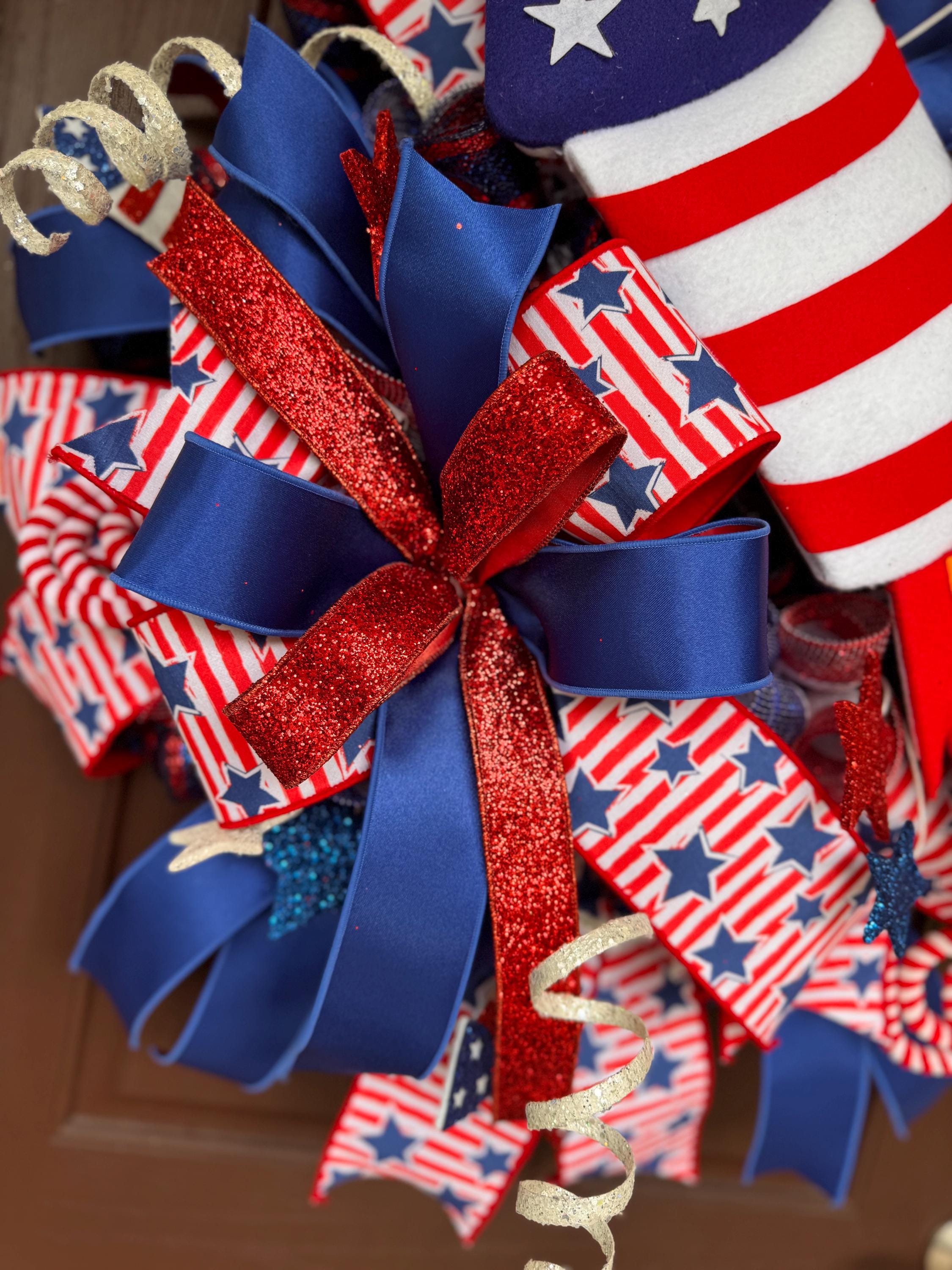 Large Patriotic 4th of July Rocket Wreath, Red White and Blue Door Decor, Independence Day Fireworks Wreath, Americana Front Door Decoration