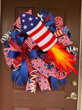 Large Patriotic 4th of July Rocket Wreath, Red White and Blue Door Decor, Independence Day Fireworks Wreath, Americana Front Door Decoration