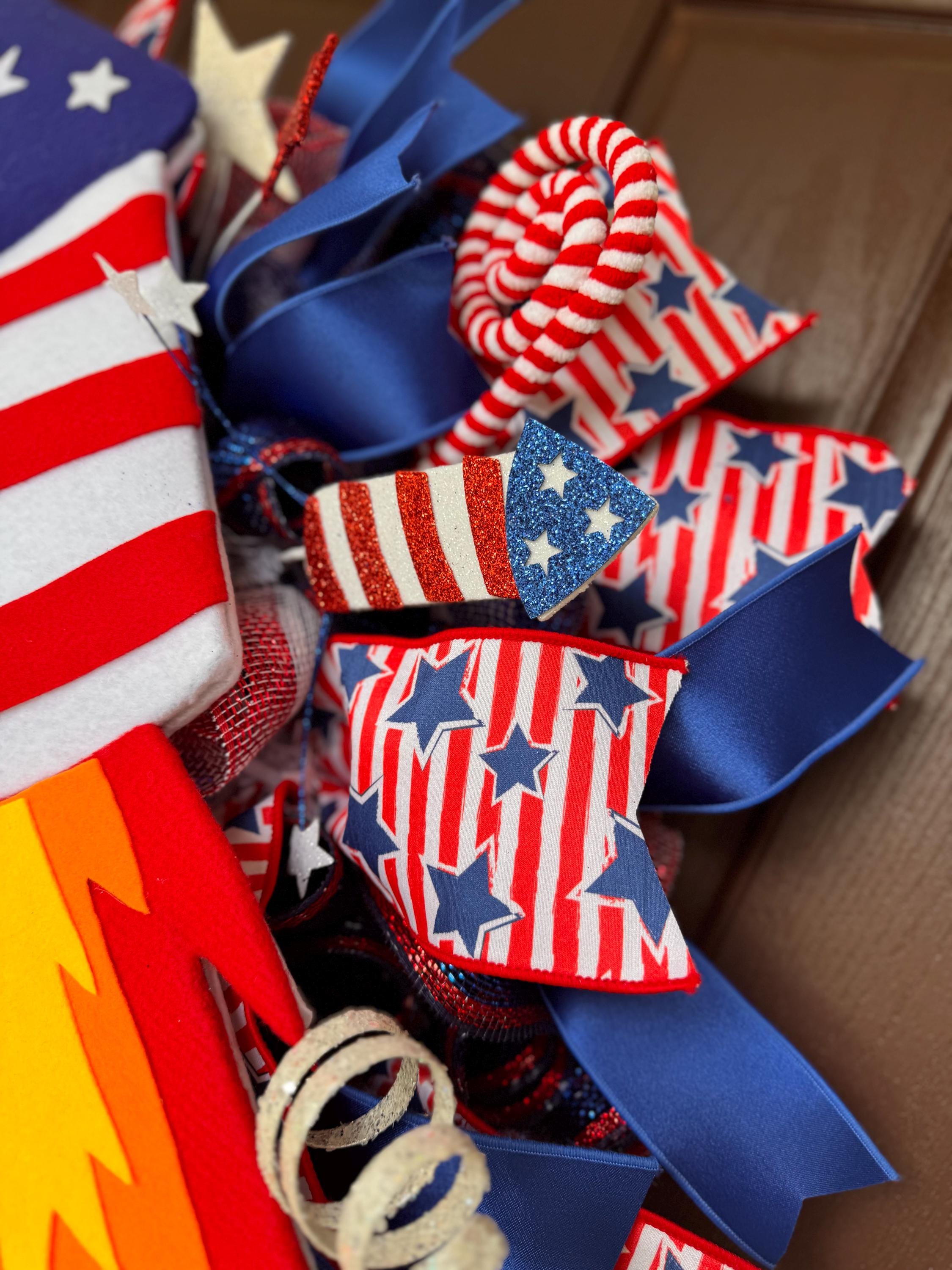 Large Patriotic 4th of July Rocket Wreath, Red White and Blue Door Decor, Independence Day Fireworks Wreath, Americana Front Door Decoration