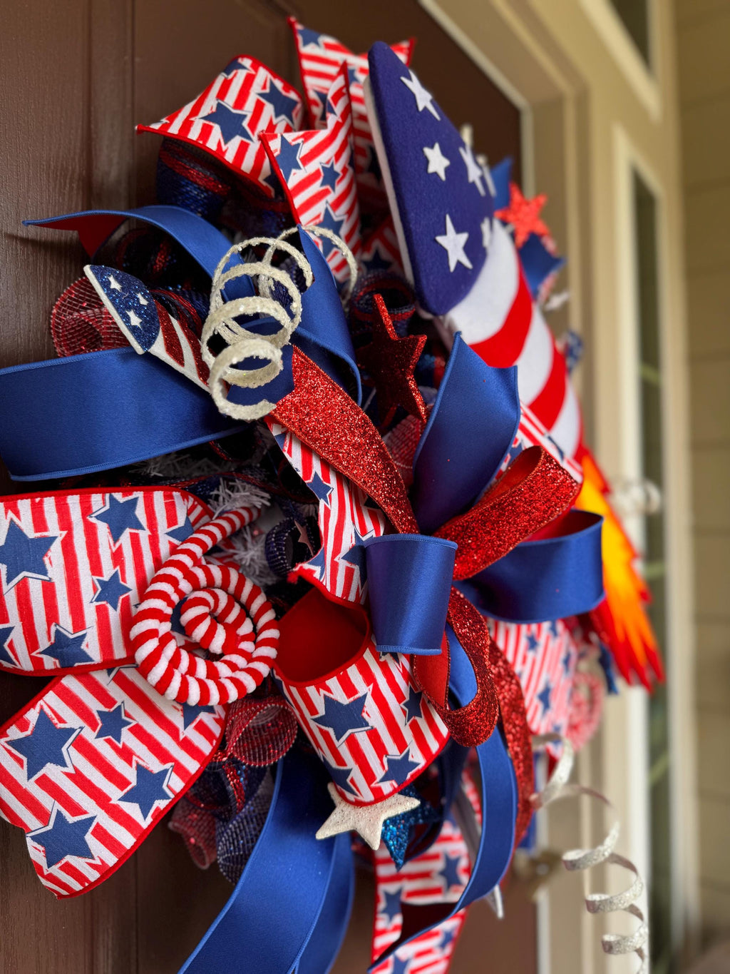 Large Patriotic 4th of July Rocket Wreath, Red White and Blue Door Decor, Independence Day Fireworks Wreath, Americana Front Door Decoration