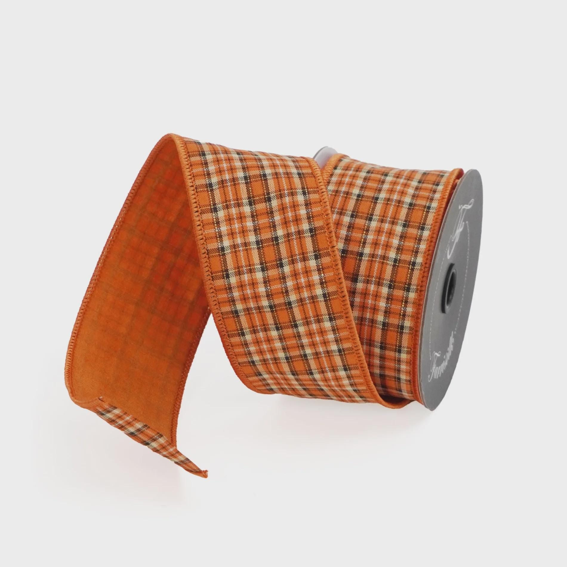 Farrisilk Halloween Plaid Wired Ribbon – 2.5" x 10 Yards, Orange Plaid Ribbon Roll, Fall Decor, Halloween Wreath Bow Ribbon, Craft Supply