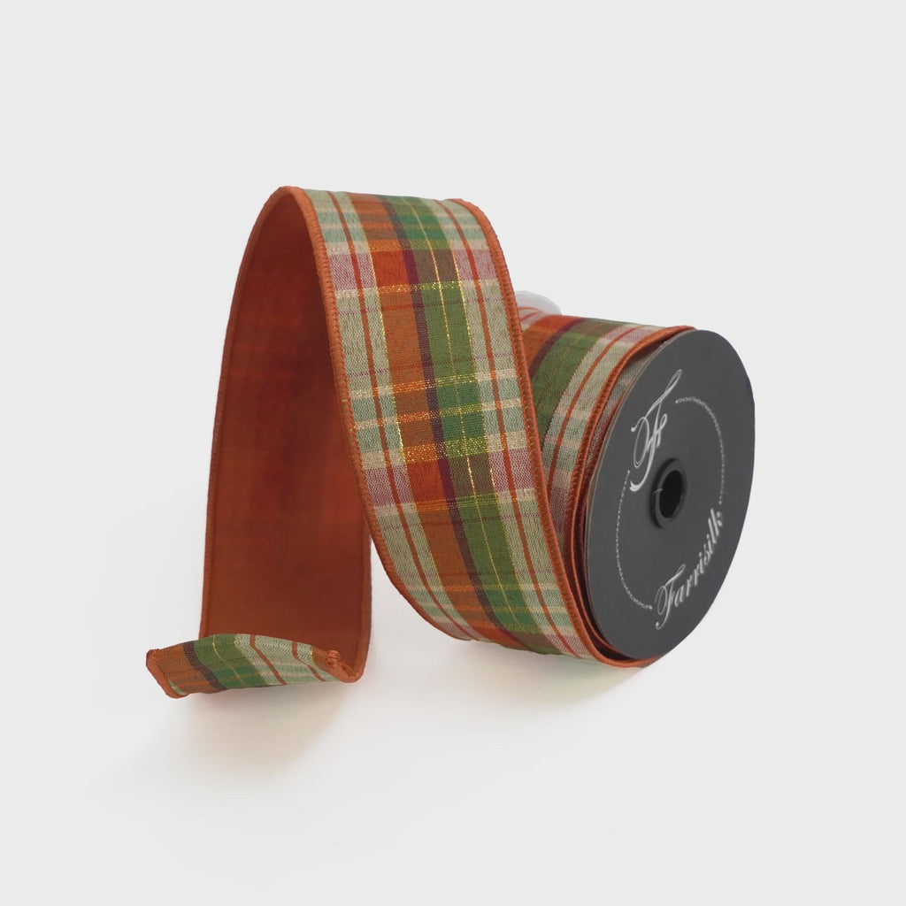 Farrisilk Fall Plaid Wired Ribbon – 2.5" x 10 Yards, Autumn Ribbon Roll, Thanksgiving Wreath Bow, Farmhouse Fall Decor, Craft Supplies