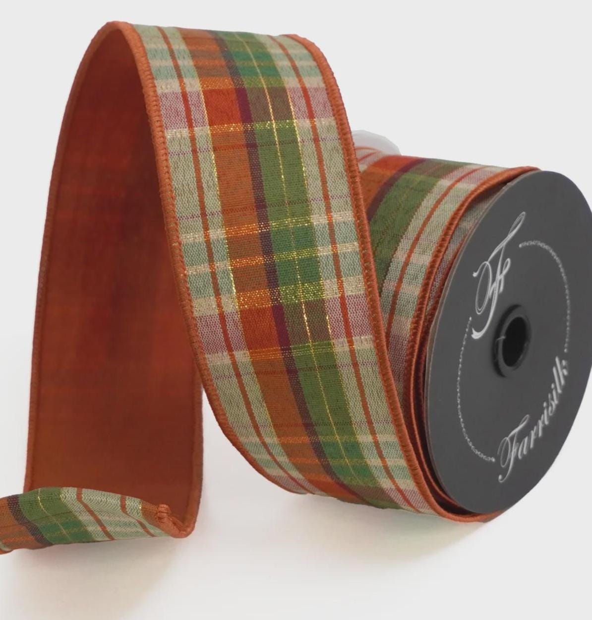 Farrisilk Fall Plaid Wired Ribbon – 2.5" x 10 Yards, Autumn Ribbon Roll, Thanksgiving Wreath Bow, Farmhouse Fall Decor, Craft Supplies