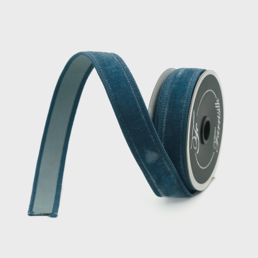 Farrisilk Steel Blue Velvet Ribbon 1.5" x 10 Yards, Luxury Wired Edge Velvet Ribbon Roll, Navy Blue Ribbon for Bows, Wedding, Gift Wrapping