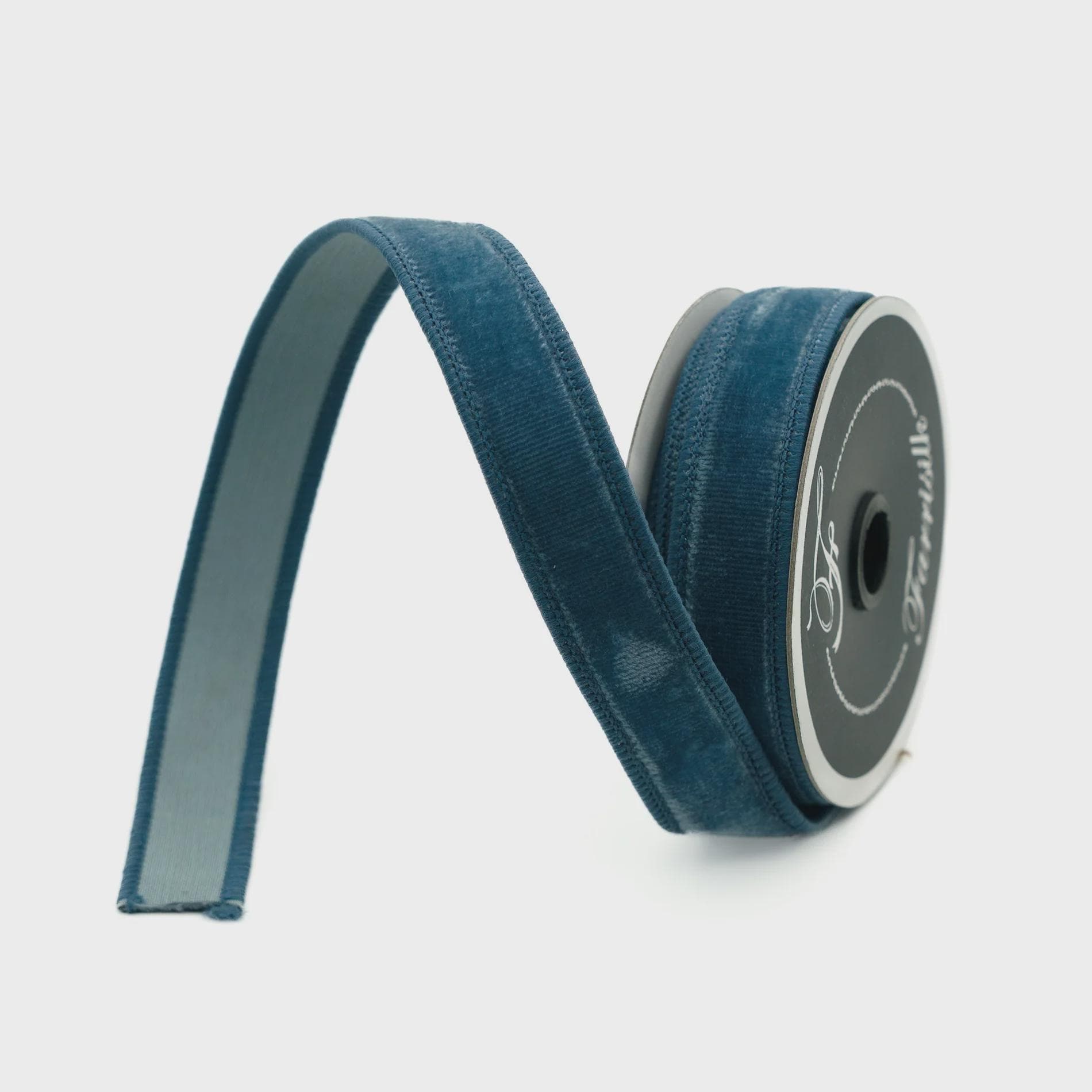 Farrisilk Steel Blue Velvet Ribbon 1.5" x 10 Yards, Luxury Wired Edge Velvet Ribbon Roll, Navy Blue Ribbon for Bows, Wedding, Gift Wrapping