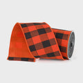 Farrisilk 4" x 10 Yards Orange Buffalo Plaid Wired Ribbon – Extra Wide Fall Farmhouse Bow Ribbon, Halloween Wreath Decor, Fall Craft Supply