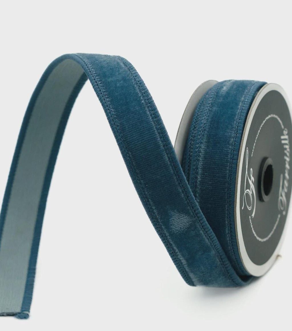 Farrisilk Steel Blue Velvet Ribbon 1.5" x 10 Yards, Luxury Wired Edge Velvet Ribbon Roll, Navy Blue Ribbon for Bows, Wedding, Gift Wrapping