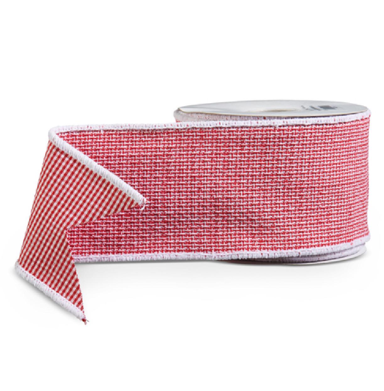 4" X 10 Yds Red and White Plaid Back Wired Ribbon