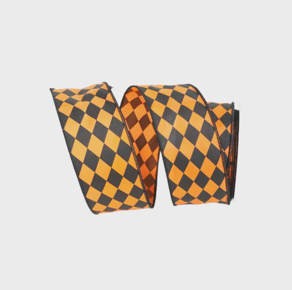 Farrisilk Halloween Wired Ribbon – 2.5" x 10 Yards Orange & Black Harlequin | Fall Decor, Wreath Making, Bows, DIY Crafts