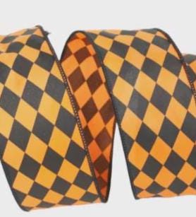 Farrisilk Halloween Wired Ribbon – 2.5" x 10 Yards Orange & Black Harlequin | Fall Decor, Wreath Making, Bows, DIY Crafts
