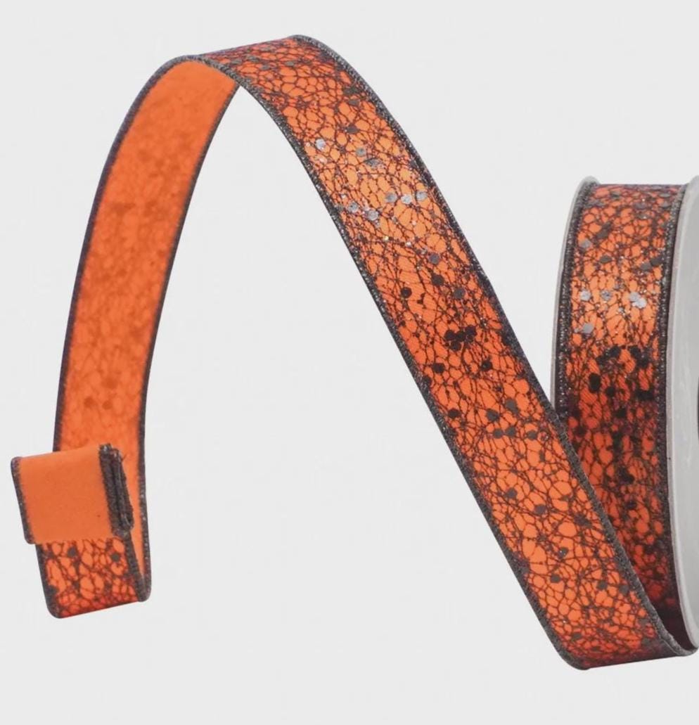 Farrisilk Halloween Ribbon – 1" x 10 Yards Orange & Black Glitter Wired | Farrisilk Wicked Weave, Spooky Bows, Wreath Making, Gothic Crafts