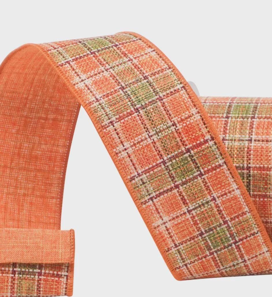 Farrisilk Autumn Tweed Ribbon – 2.5" x 10 Yards Fall Plaid Wired Ribbon, Thanksgiving Wreath Supply, Farmhouse Bow, Rustic Fall Decor