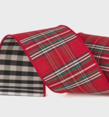 Farrisilk Red Plaid Christmas Ribbon – 4" x 10 Yards Wired, Buffalo Check Back, Traditional Holiday Wreaths, Bows, Farmhouse Decor
