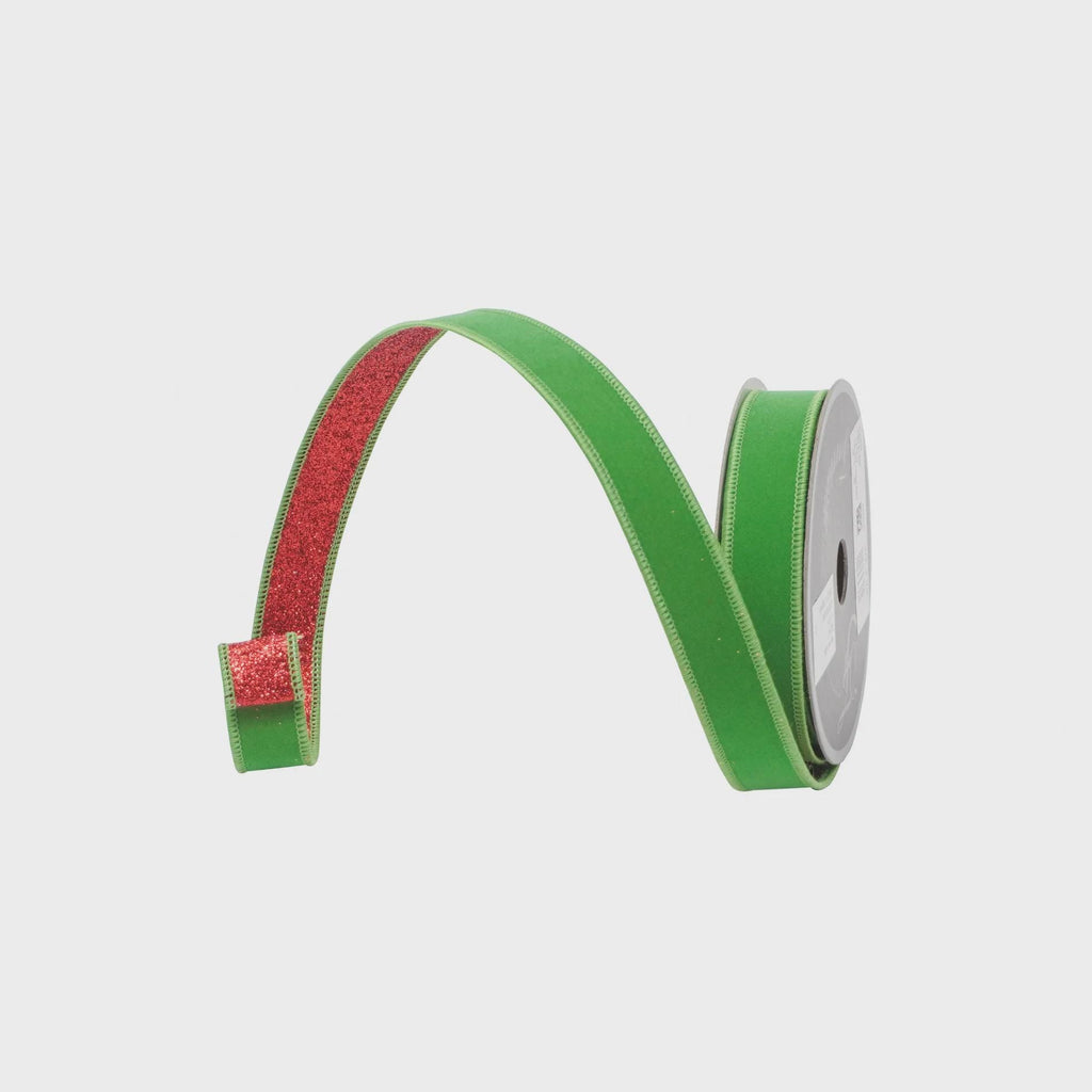 Farrisilk Red & Lime Green Fusion Ribbon – 1" x 10 Yards Wired, Designer Ribbon for Christmas, Holiday Bows, Gifts, Crafts
