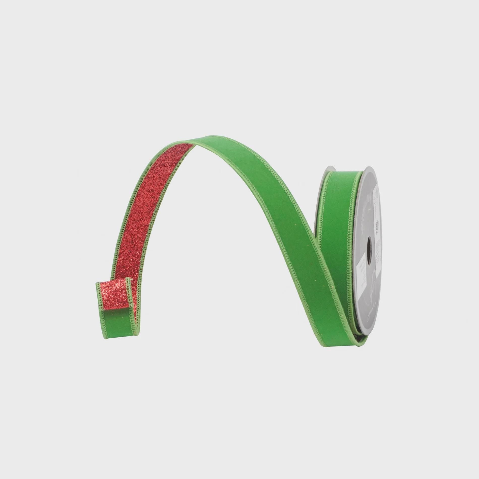 Farrisilk Red & Lime Green Fusion Ribbon – 1" x 10 Yards Wired, Designer Ribbon for Christmas, Holiday Bows, Gifts, Crafts