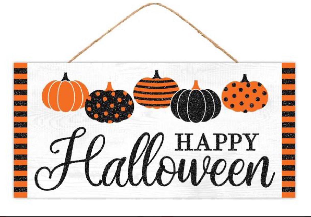 12.5"Lx6"H Halloween Patterned Pumpkins Sign