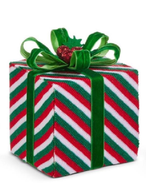 6" Red and Green Striped Packages - Measures 4.75"L X 4.75"W X 6"H