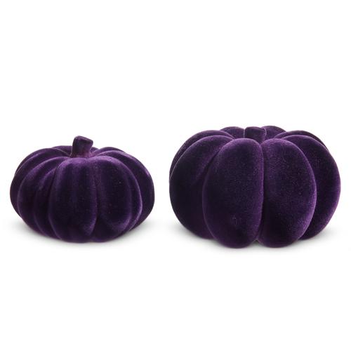 6.5" Purple Flocked Pumpkins | Add a touch of whimsy for Fall.