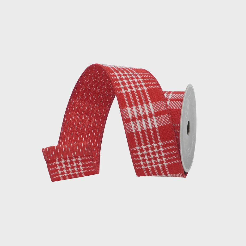 Farrisilk Red & White Plaid Wired Ribbon 2.5" x 10 Yards | Farmhouse Christmas Bow, Holiday Wreath, Gift Wrapping, Peppermint theme