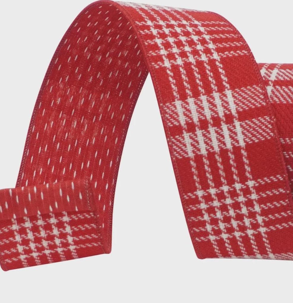 Farrisilk Red & White Plaid Wired Ribbon 2.5" x 10 Yards | Farmhouse Christmas Bow, Holiday Wreath, Gift Wrapping, Peppermint theme
