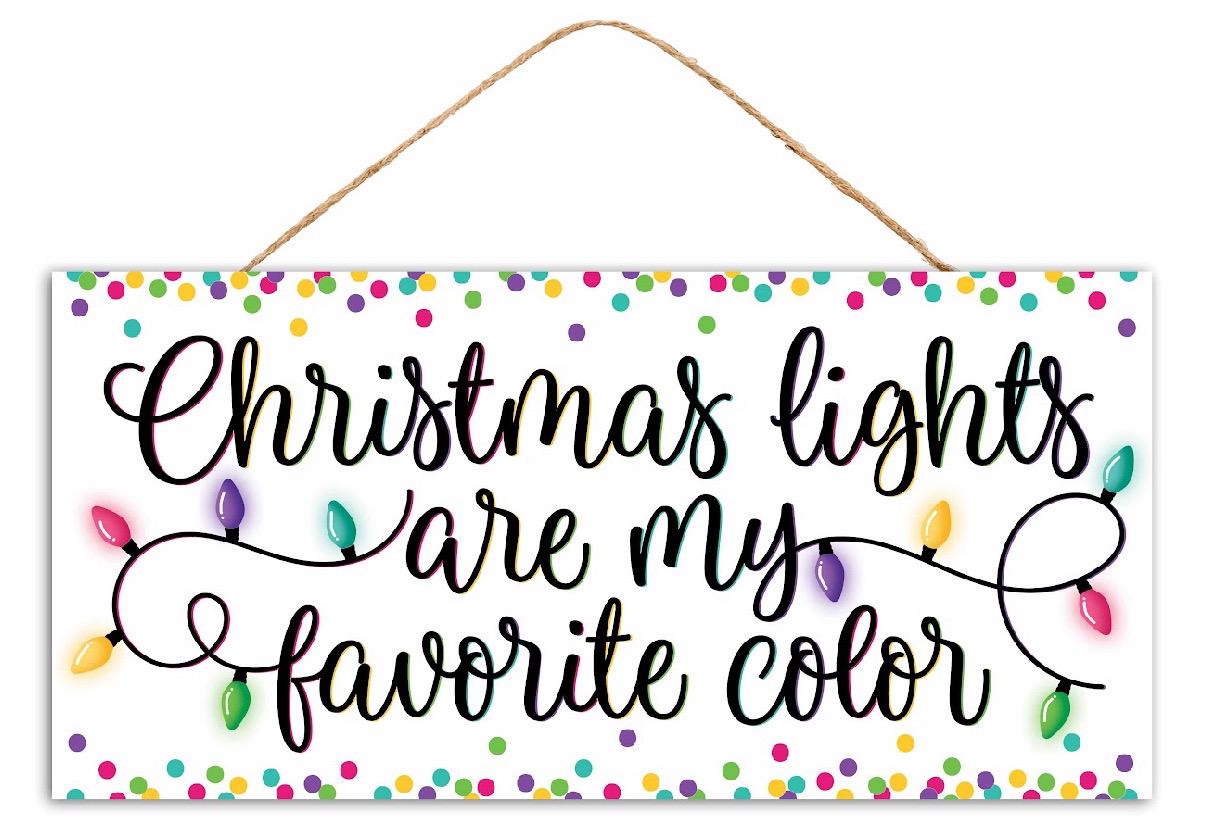 Lights Are My Favorite Color Christmas Sign – 12.5”x6” Holiday Mantel Shelf Decor, Fun Farmhouse Christmas Wall Art, Whimsical Holiday Dec