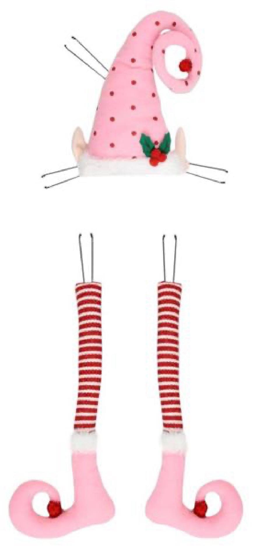 Polka Dot & Stripe Elf Decor Kit – 3 Pc 30” Tall Christmas Elf Figures, Whimsical Holiday Decoration, Festive Mantel or Entryway Display